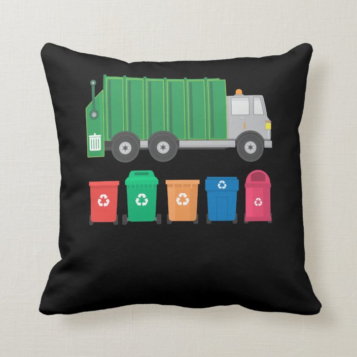 Garbage Truck Gift Trash Truck With Dumpsters Throw Pillow