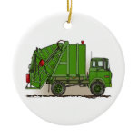 Garbage Truck Green Ceramic Ornament