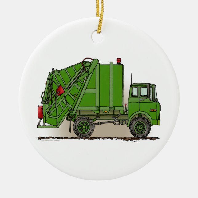 Garbage Truck Green Ceramic Ornament (Front)