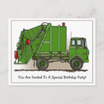 Garbage Truck Green Kids Party Invitation