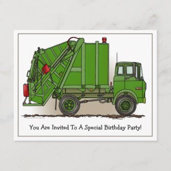 Garbage Truck Green Kids Party Invitation by justconstruction at Zazzle