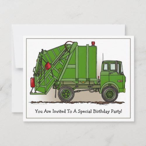 Garbage Truck Green Kids Party Invitation