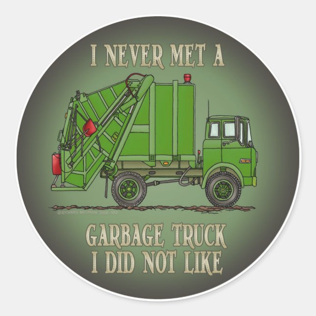 Garbage Truck Green Operator Quote Kids Sticker (Front)
