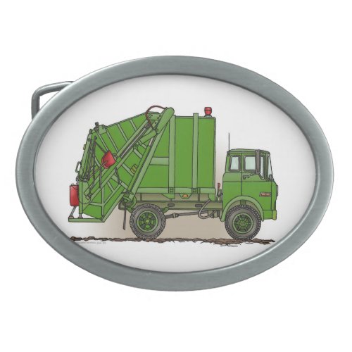 Garbage Truck Green Oval Belt Buckle