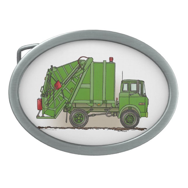 Garbage Truck Green Oval Belt Buckle (Front)