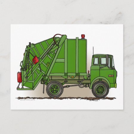 Garbage Truck Green Post Card