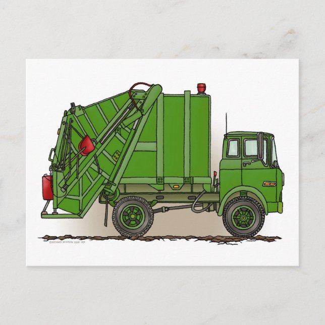 Garbage Truck Green Post Card (Front)
