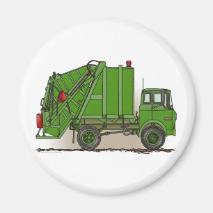 Garbage Truck Green Round Magnet