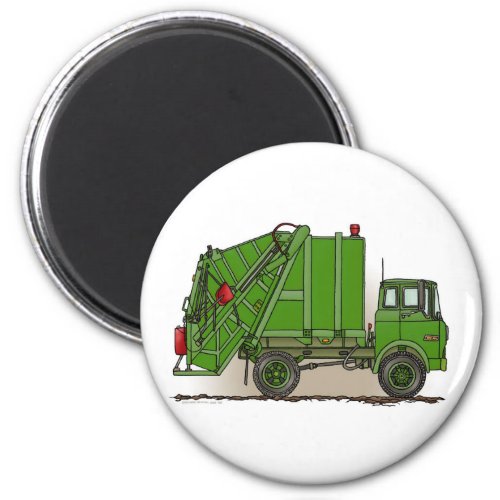 Garbage Truck Green Round Magnet