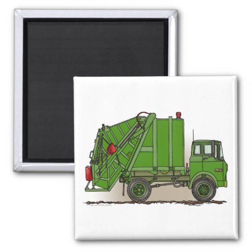 Garbage Truck Green Square Magnet