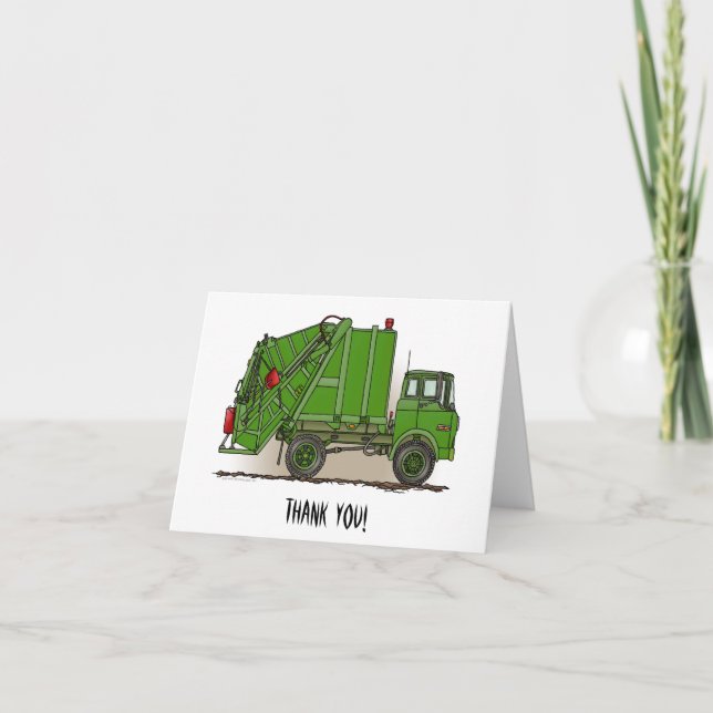 Garbage Truck Green Thank You Card (Front)