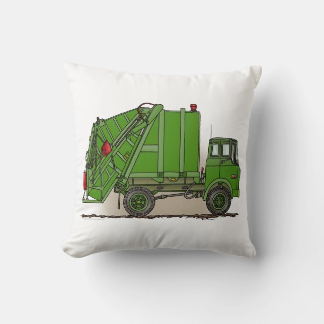Garbage Truck Green Throw Pillow (Front)