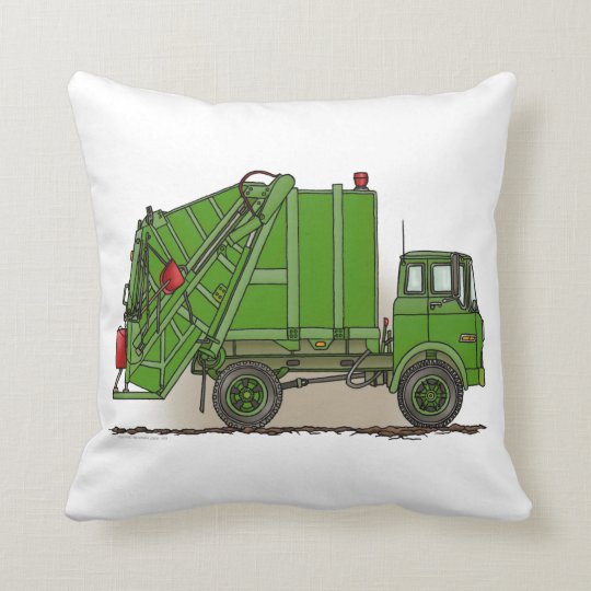 Garbage Truck Green Throw Pillow
