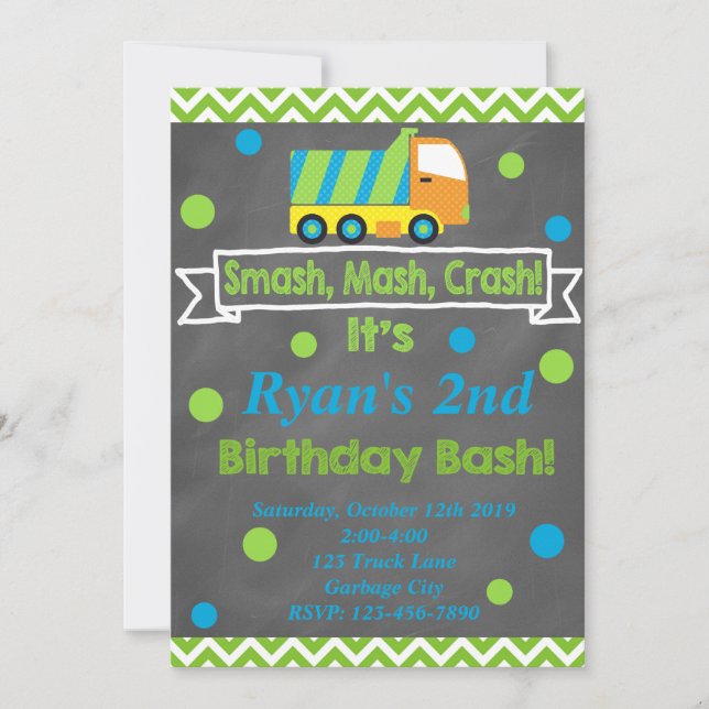 Garbage Truck Invitation (Front)