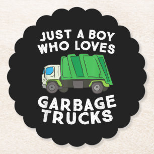 Garbage Truck Just A Boy Who Loves Garbage Trucks Paper Coaster