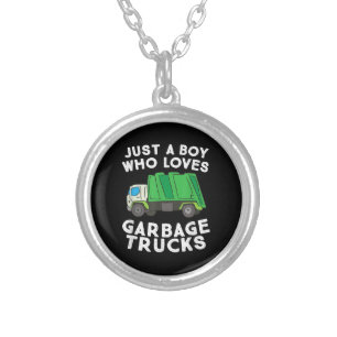 Garbage Truck Just A Boy Who Loves Garbage Trucks Silver Plated Necklace