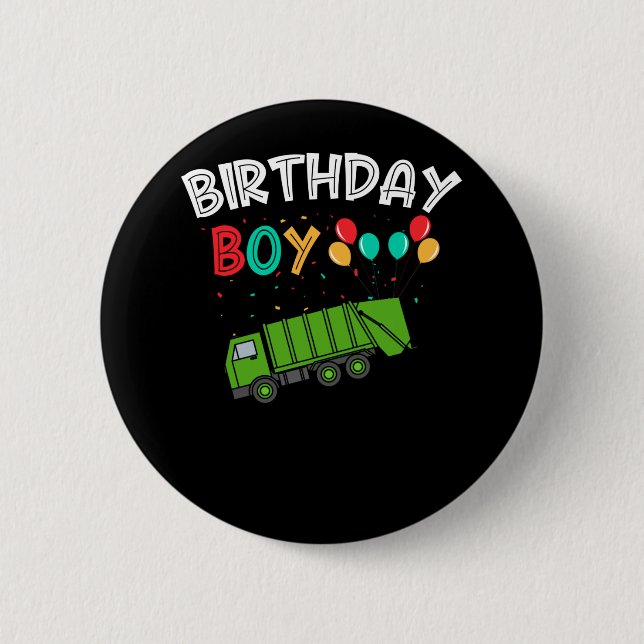 Garbage Truck Kids Birthday Boys Recycling Truck Button (Front)