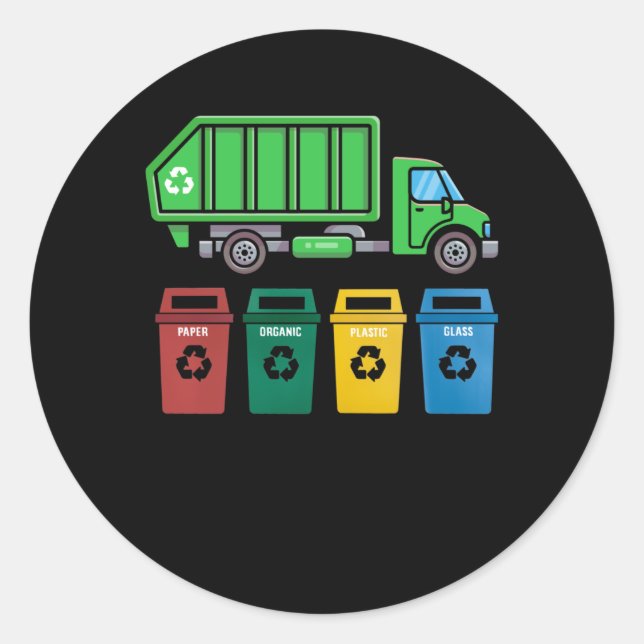 Garbage Truck Kids Boys Recycling Truck Classic Round Sticker (Front)