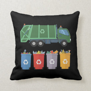 Garbage Truck Kids Trash Recycling Throw Pillow