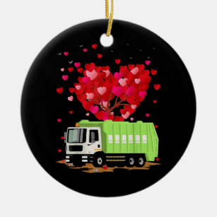 Garbage Truck Lover Heart Shape Ceramic Ornament