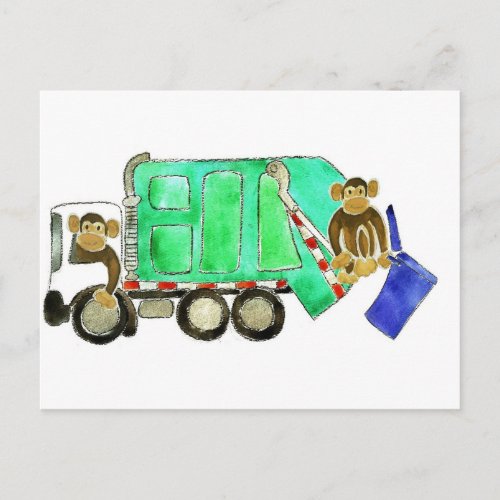 Garbage Truck Monkey Postcard