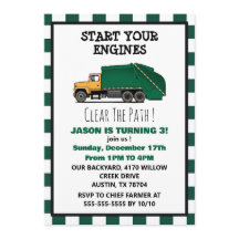 Garbage Truck Trash Boys Birthday Invitation