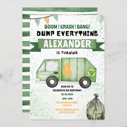 Garbage Truck Trash Recycling Birthday Invitation