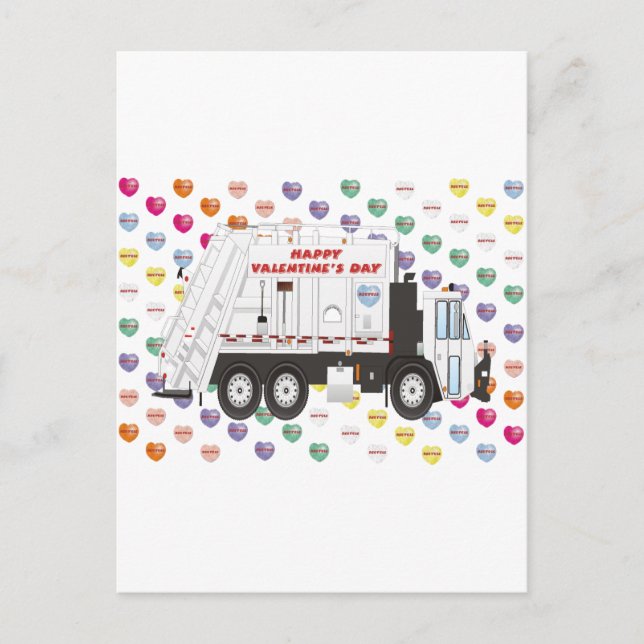 Garbage Truck Valentines Holiday Postcard (Front)