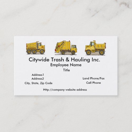 Garbage Truck Yellow Business Cards