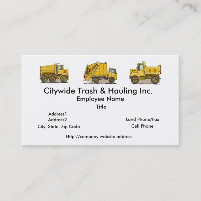 Garbage Truck Yellow Business Cards (Front)