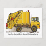 Garbage Truck Yellow  Kids Party Invitation
