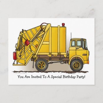 Garbage Truck Yellow  Kids Party Invitation by justconstruction at Zazzle