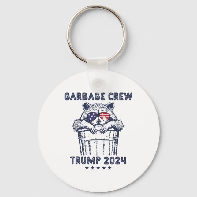 Garbyge Crew Vote Trump 2024 Funny Republican Racc Keychain (Front)