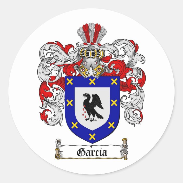 GARCIA FAMILY CREST GARCIA COAT OF ARMS CLASSIC ROUND STICKER