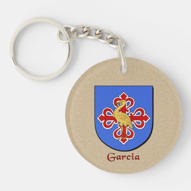 Garcia Historical Shield with Flag of Mexico Keychain (Front)