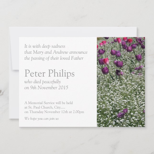 Garden 1 Tulips Memorial Funeral Announcement (Front)