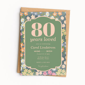 Garden 80 Years Loved Birthday Party Invitation