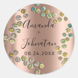 Garden Abstract Dots Name Date Black Rose Classic Round Sticker