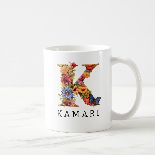 Garden Alphabet Letter K Monogram Coffee Mug (Right)