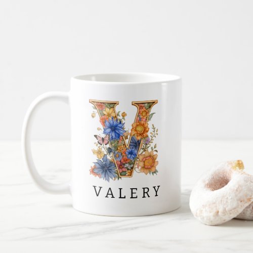 Garden Alphabet Letter V Monogram Coffee Mug