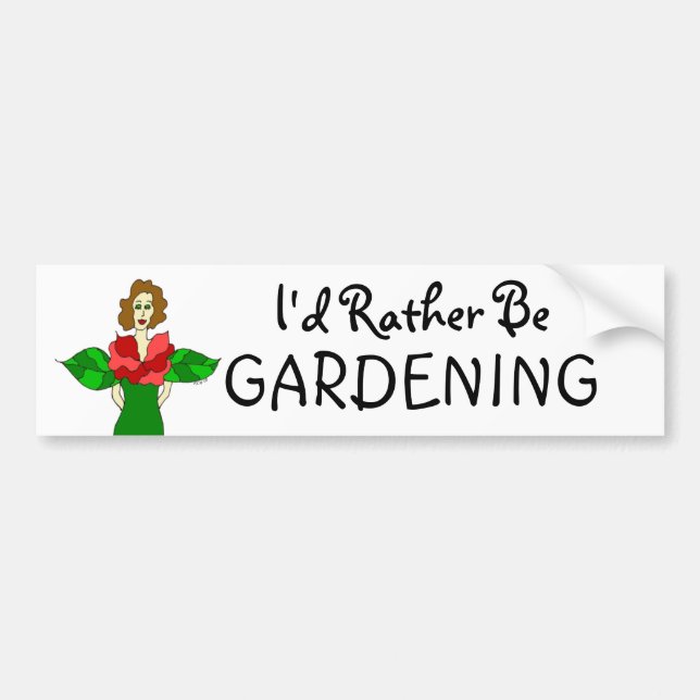 Garden Angel "I'd Rather Be Gardening" Bumper Sticker (Front)