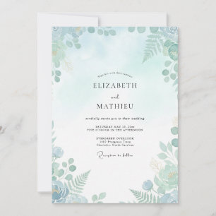 Garden Aqua Mint Leafy Wedding Invitation