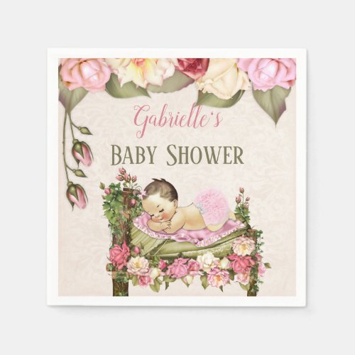 Garden Baby Shower Bed Roses Girl Pink Ivory Napkins