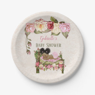 Garden Baby Shower Bed Roses Girl Pink Ivory Paper Plates
