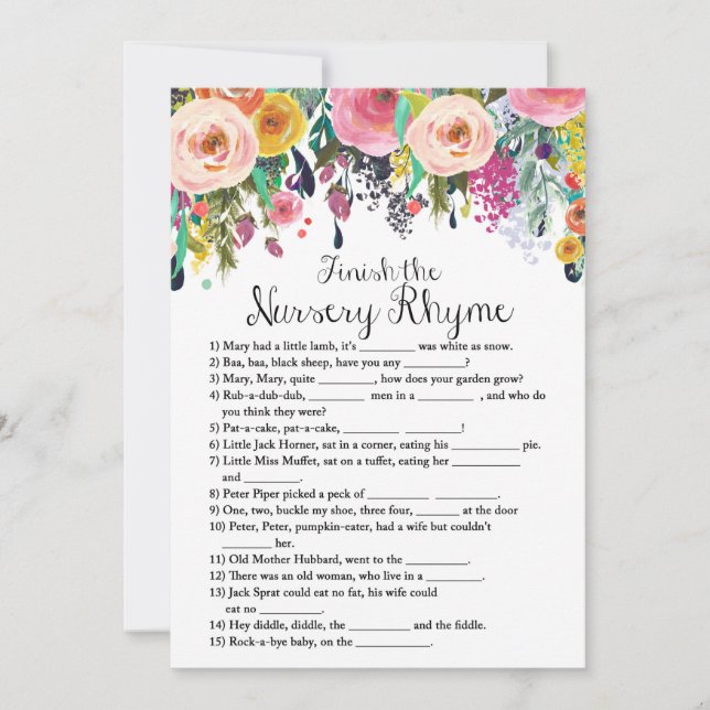 Garden Baby Shower Game w answer back 5x7 size Invitation (Front)