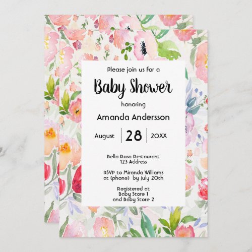 Garden Baby Shower invitation watercolored flowers