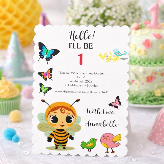 Garden Bee 1st Birthday Cute Butterfly  Invitation (Creator Uploaded)