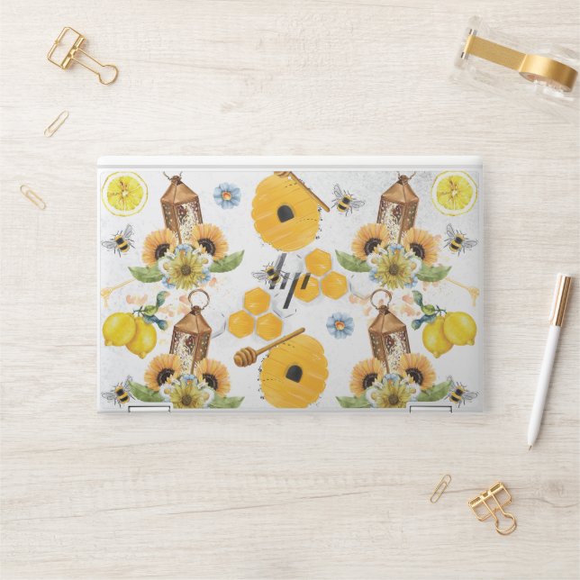 Garden Bee Sunflower Pattern HP Laptop Skin (Desk)