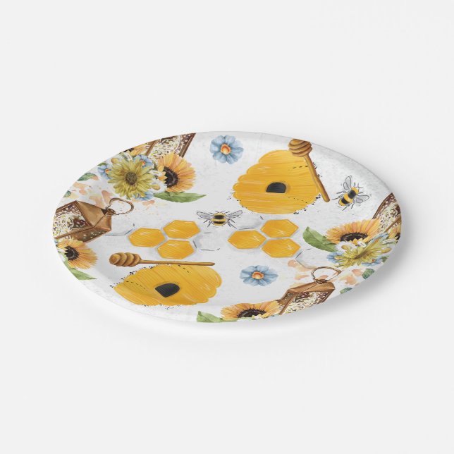 Garden Bee Sunflower Pattern Paper Plates (Angled)