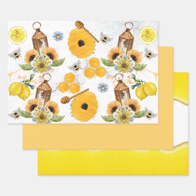 Garden Bee Sunflower Pattern Wrapping Paper Sheets (Set)
